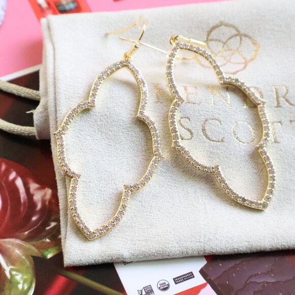 💕 Kendra Scott Abbie White Crystal Earrings Gold - Picture 2 of 2